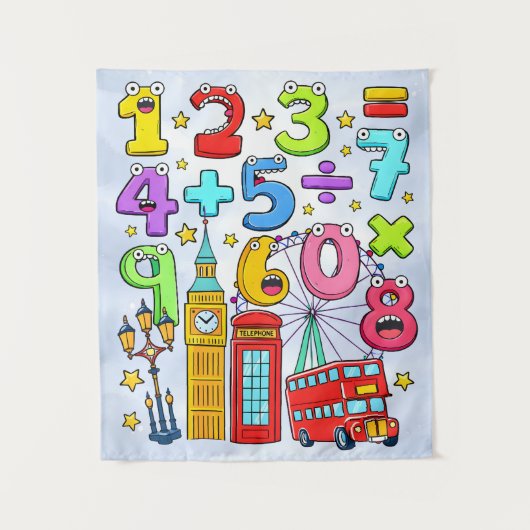 Cute Maths Numbers London Poster for Kids タペストリー (正面)