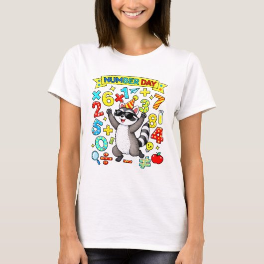 Cute Maths Numbers Raccoon Cartoon T Shirt Kids UK Tシャツ (正面)