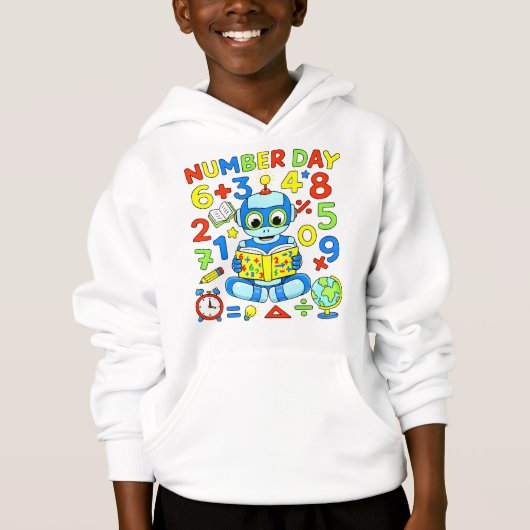 Cute Maths Numbers Robot Number Day Hoodie Kids (正面)