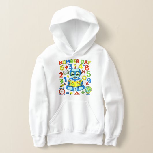 Cute Maths Numbers Robot Number Day Hoodie Kids (レイダウン)