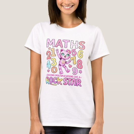 Cute Maths Numbers Rockstar Cartoon Graphic T Shir Tシャツ (正面)