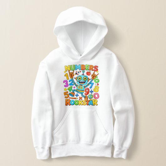 Cute Maths Numbers Rockstar Cartoon Hoodie Kids UK (レイダウン)