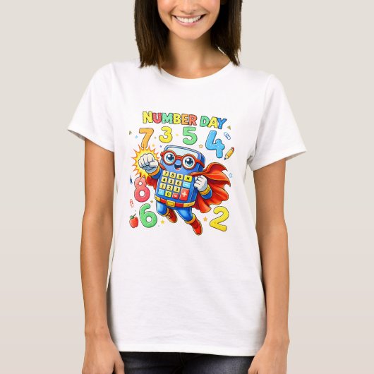 Cute Maths Numbers Superhero Robot T Shirt KidsUK Tシャツ (正面)