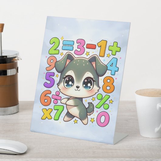 Cute Maths Puppy Numbers Desk Art for Kids 台座サイン (インサイチュ)