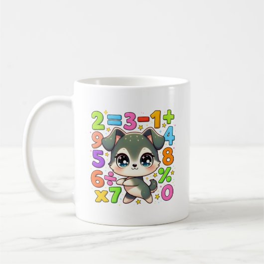 Cute Maths Puppy Numbers Mug for Kids コーヒーマグカップ (左)