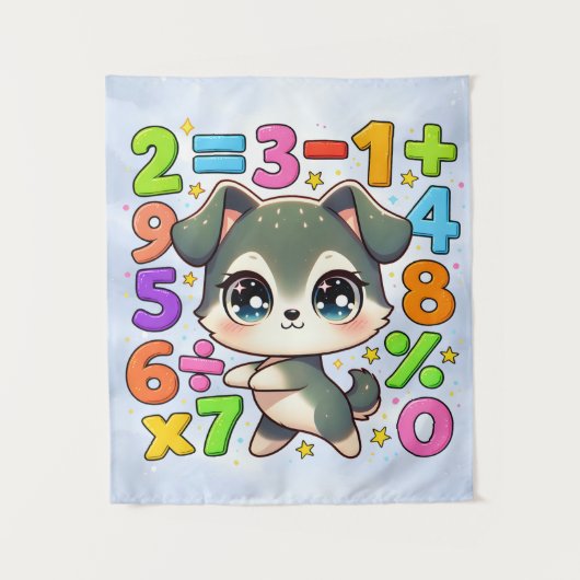 Cute Maths Puppy Numbers Poster for Kids タペストリー (正面)