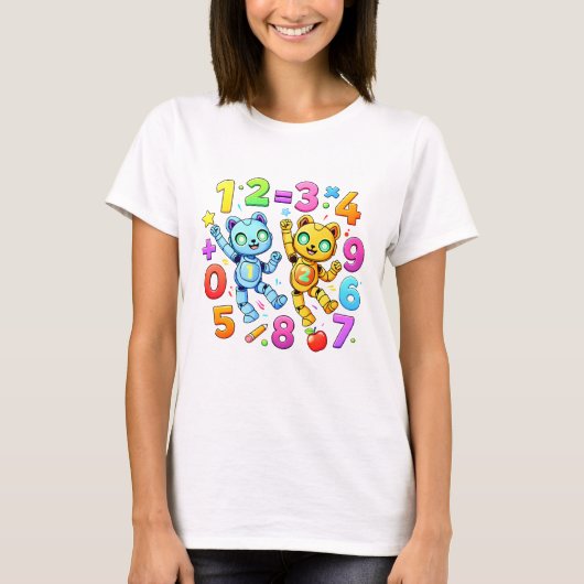 Cute Maths Robots Number Day T Shirt Tシャツ (正面)