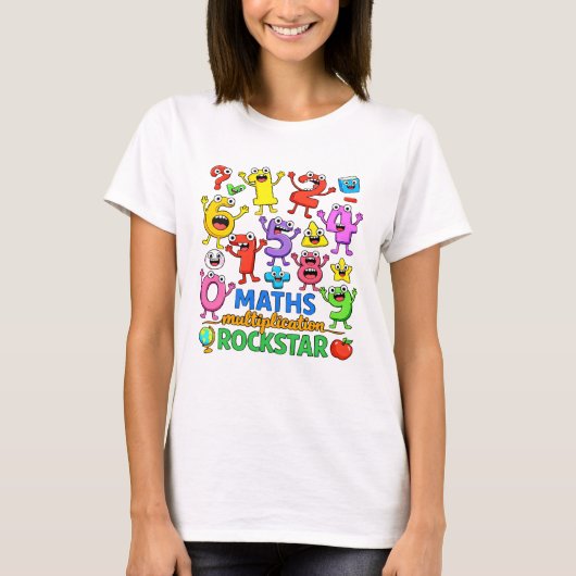 Cute Maths Rockstar Numbers Cartoon T Shirt KidsUK Tシャツ (正面)