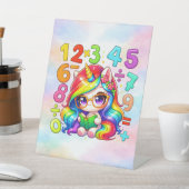 Cute Maths Unicorn Numbers Desk Art for Kids 台座サイン (インサイチュ)