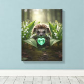 Cute May Hedgehog with Emerald Heart キャンバスプリント (インサイチュ (ウッドフロア))