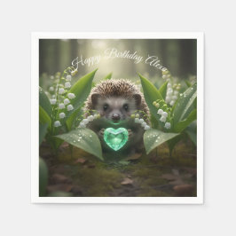 Cute May Hedgehog with Emerald Heart スタンダードカクテルナプキン