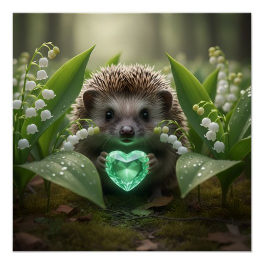 Cute May Hedgehog with Emerald Heart ポスター (正面)