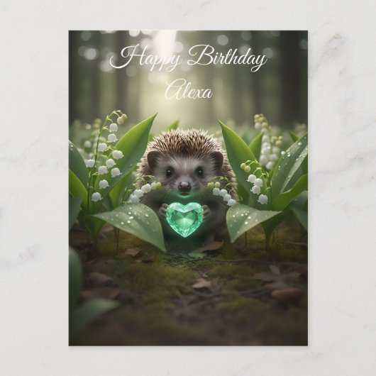 Cute May Hedgehog with Emerald Heart ポストカード (正面)