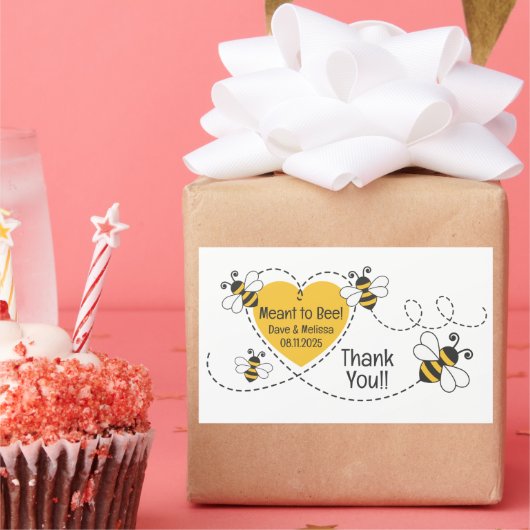 Cute Meant to Bee Personalized Wedding  長方形シール (パーティー)