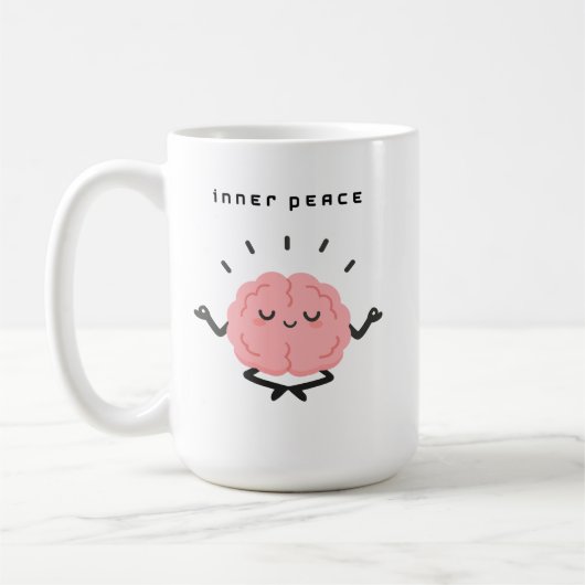Cute Meditating Brain & Minimalist Inner Peace コーヒーマグカップ (左)