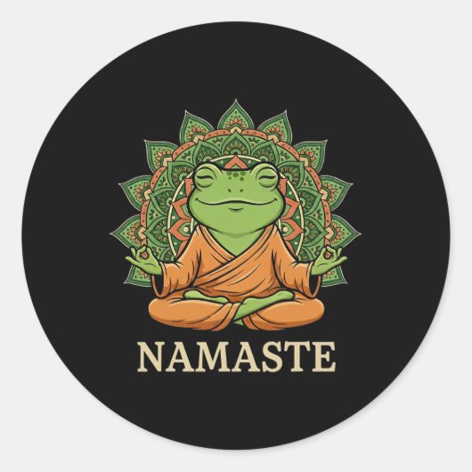 Cute Meditating Frog Buddha Namaste Mandala Zen Mi ラウンドシール (正面)