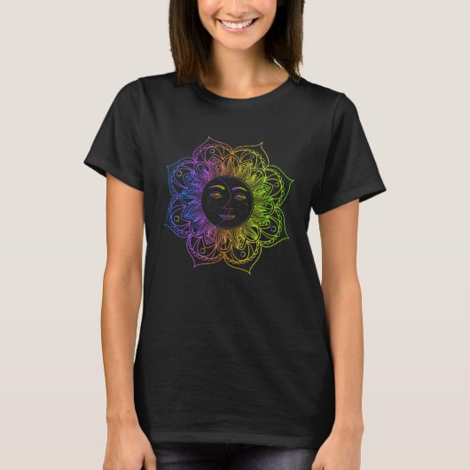 Cute Meditation Tees  Namaste Sun and Moon Yoga Tシャツ (正面)