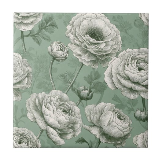 Cute Mediterranean Ranunculus Tiles For Spa-Style タイル (正面)