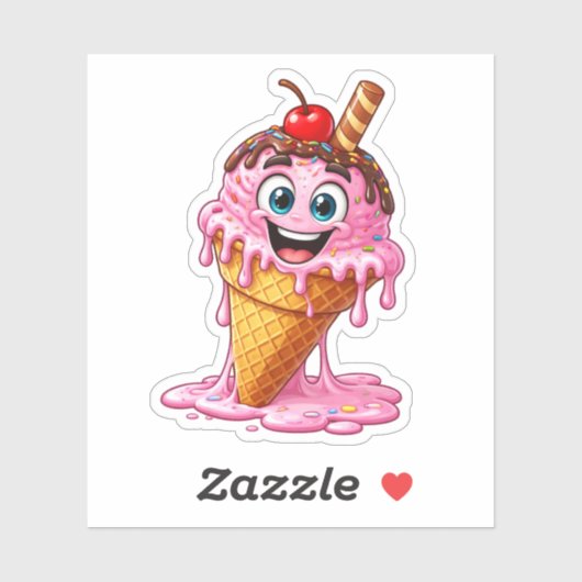 Cute Melting Ice Cream Custom-Cut Vinyl Sticker シール (シート)