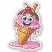 Cute Melting Ice Cream Custom-Cut Vinyl Sticker シール (正面)