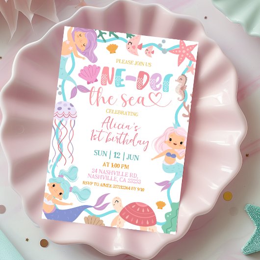 Cute Memaid Oneder the Sea Birthday invitation 招待状