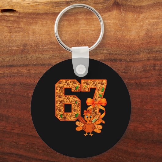 Cute Meme 67 Coquette Bow Turkey Thanksgiving Aest キーホルダー (正面)