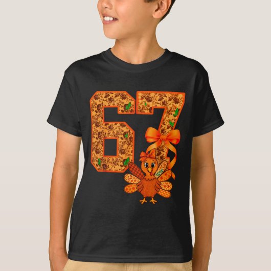 Cute Meme 67 Coquette Bow Turkey Thanksgiving Aest Tシャツ (正面)
