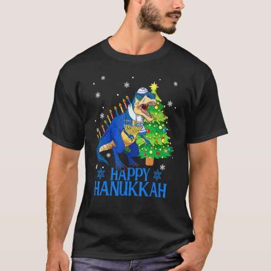 Cute Menorasaurus Rex Dinosaur Tree Christmas Happ Tシャツ (正面)
