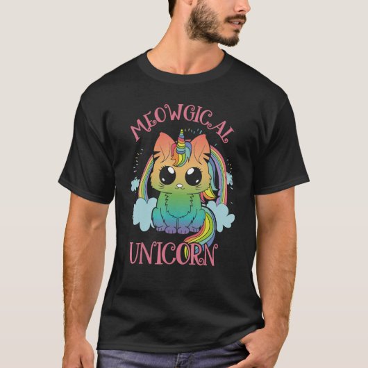 Cute Meowgical Unicorn Cat Magic Colourful Rainbow Tシャツ (正面)