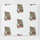 Cute Meowy Christmas Cat Iced Latte Pattern Wrappi ラッピングペーパー (フラット)
