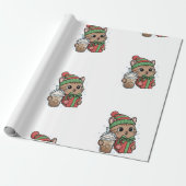 Cute Meowy Christmas Cat Iced Latte Pattern Wrappi ラッピングペーパー (アンロールド)