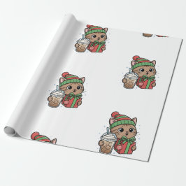 Cute Meowy Christmas Cat Iced Latte Pattern Wrappi ラッピングペーパー