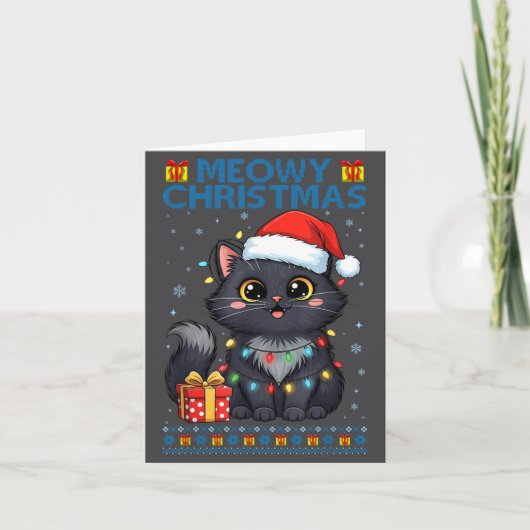 Cute Meowy Christmas Cat – Kawaii Holiday Kitty Te カード (正面)