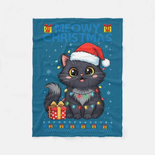 Cute Meowy Christmas Cat – Kawaii Holiday Kitty Te フリースブランケット (正面)