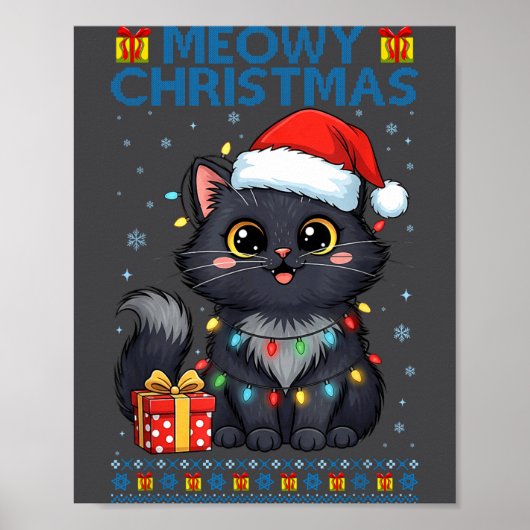 Cute Meowy Christmas Cat – Kawaii Holiday Kitty Te ポスター (正面)