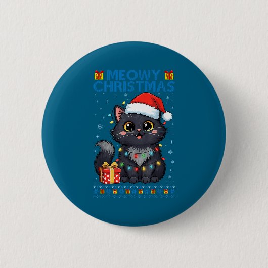 Cute Meowy Christmas Cat – Kawaii Holiday Kitty Te 缶バッジ (正面)