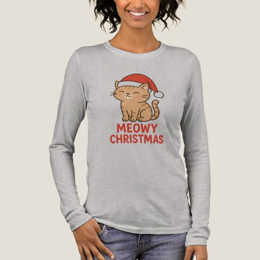 Cute Meowy Christmas Cat Santa Hat トライブレンドＴシャツ (正面)