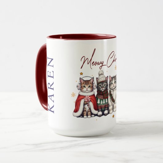 Cute Meowy Christmas Catmas Personalized Cat Mug マグカップ (正面左)