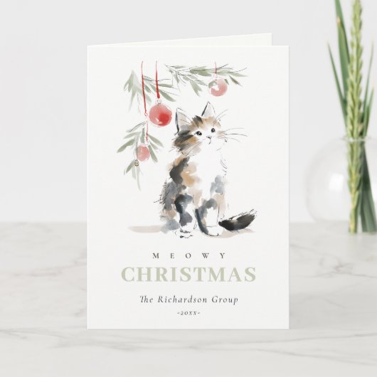 Cute Meowy Christmas Tree Cat Corporate Logo シーズンカード (正面)
