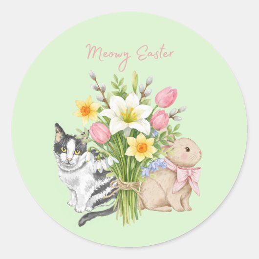 Cute Meowy Easter Cat ラウンドシール (正面)