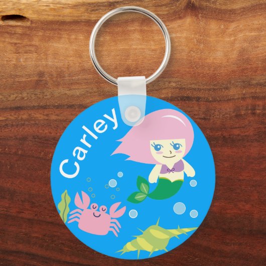 Cute Mermaid and Crab Personalised キーホルダー (正面)