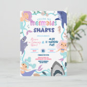 Cute Mermaid and Sharks Joint Birthday invitation 招待状 (スタンド正面)
