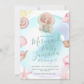 Cute Mermaid Beach Birthday Party  招待状 (正面)