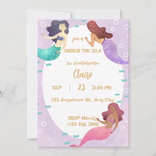 Cute Mermaid Birthday Invitation 招待状 (正面)