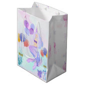 Cute Mermaid Birthday Party ミディアムペーパーバッグ (正面アングル)