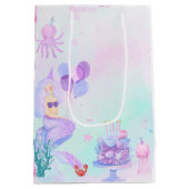 Cute Mermaid Birthday Party ミディアムペーパーバッグ (裏面)