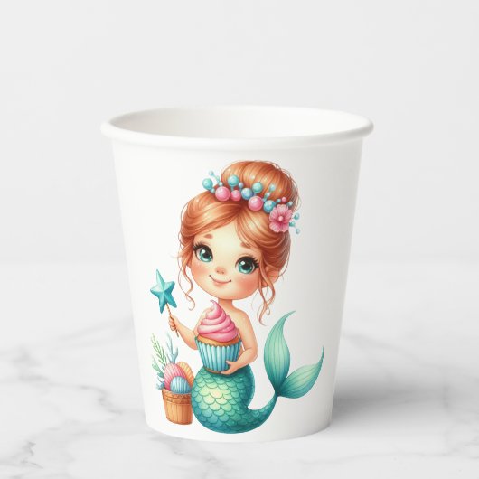 Cute Mermaid Birthday Party Cups 紙コップ (正面)
