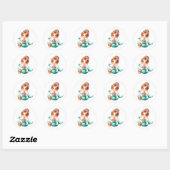 Cute Mermaid Birthday Sticker Ocean Party Labels  ラウンドシール (シート)