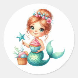 Cute Mermaid Birthday Sticker Ocean Party Labels  ラウンドシール