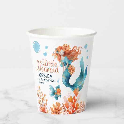 Cute Mermaid Cartoon Girl Kids' Birthday Party  紙コップ (正面)